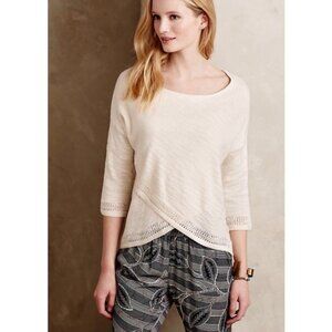 Moth Anthropologie Cream Crochet Trim Asymmetrical Knit Top Size S